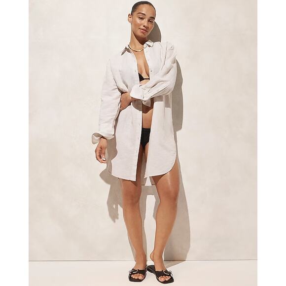 NWT J.Crew Relaxed Fit Beach Shirt Linen Cotton Blend Sheer Flax Neutral Size M - Picture 1 of 12
